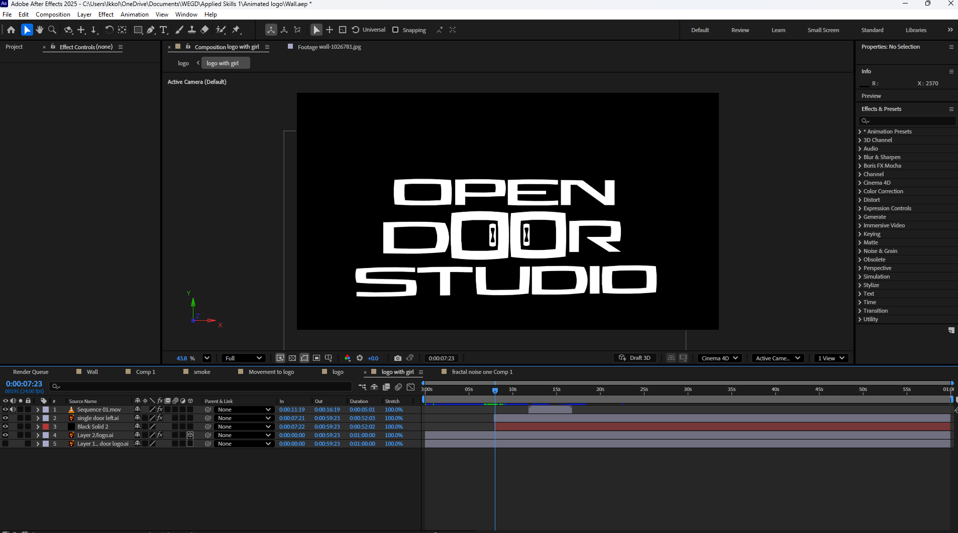 3D text logo reveal composition