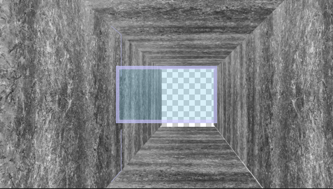 Hallway with glass door composited