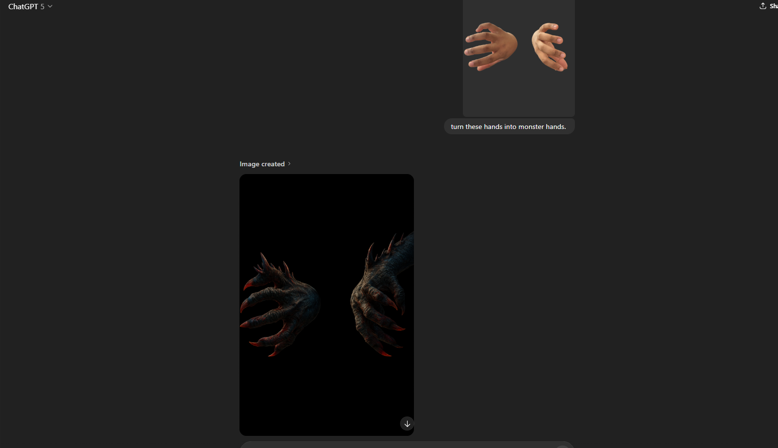 ChatGPT transforming hands into monster claws