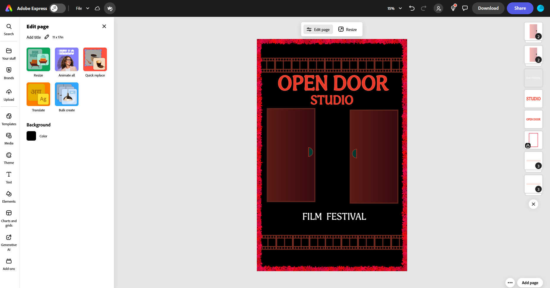 Adobe Express layout with text and doors
