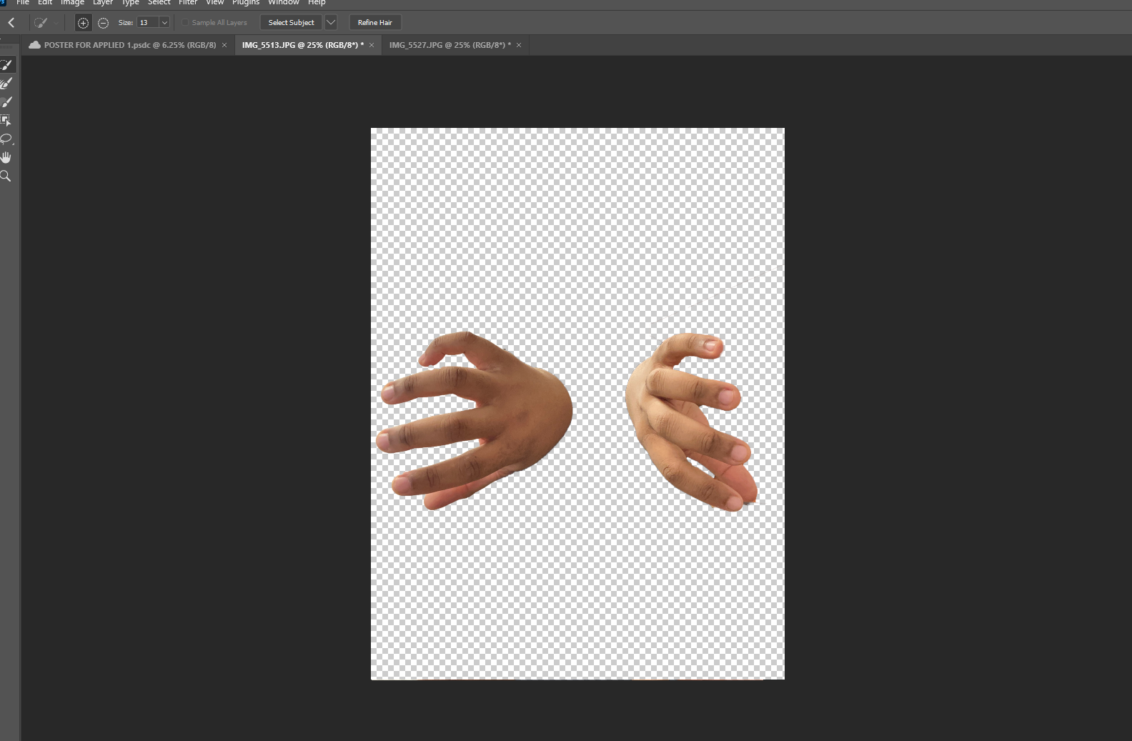 Hands photographed and cut out in Photoshop