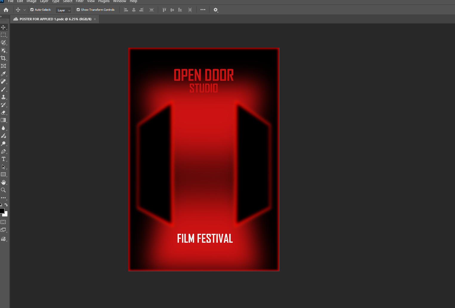 Photoshop composition with neon door glow