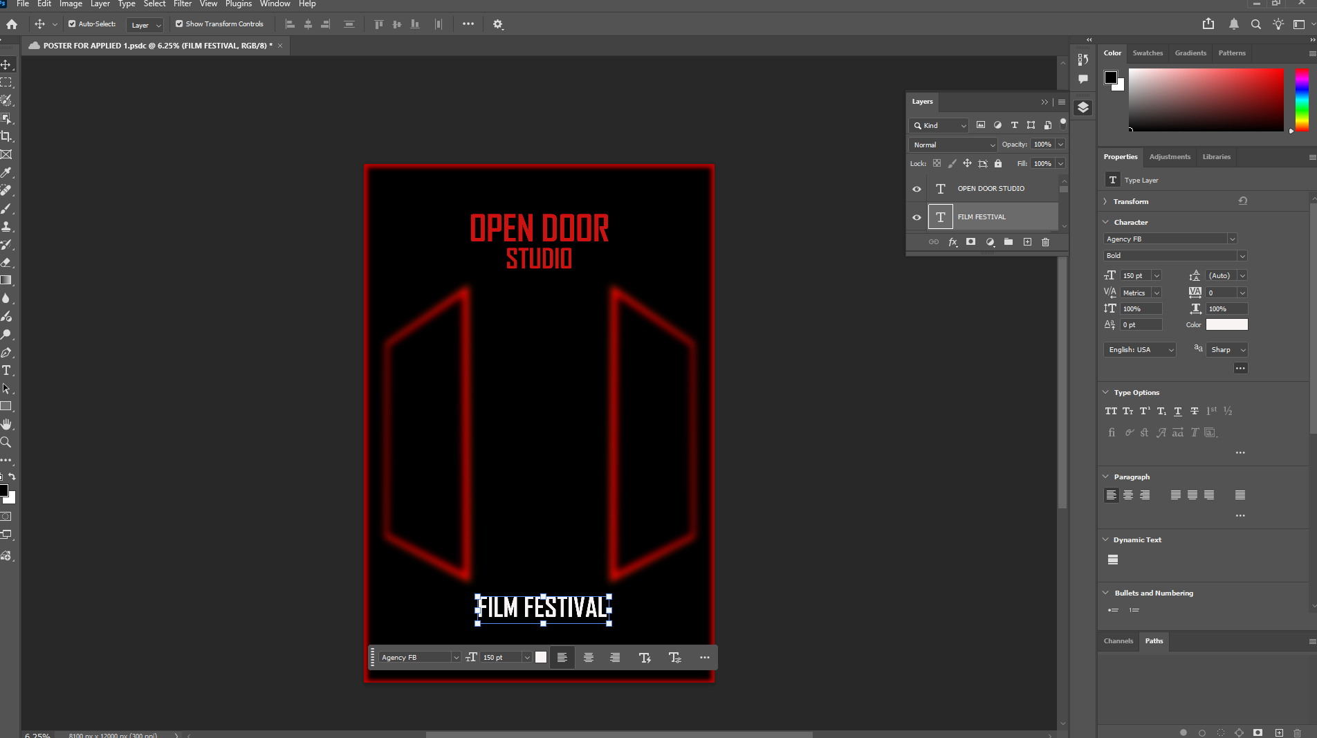 Early Photoshop layout with Agency FB type