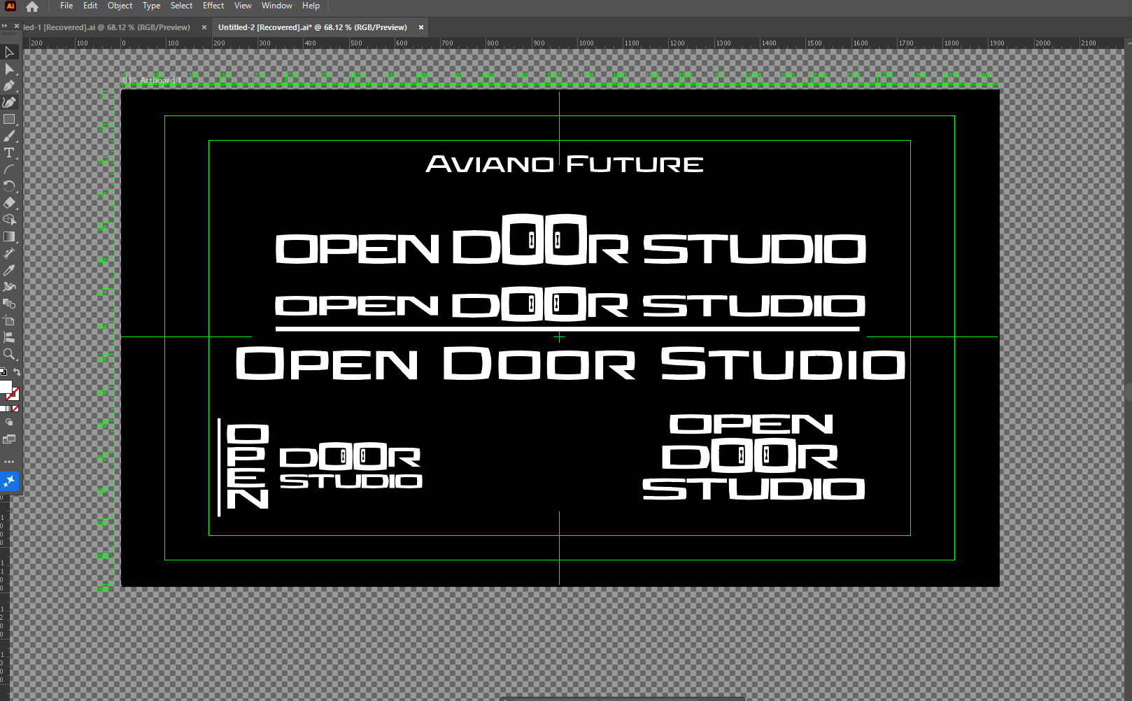 Final typography with door shapes in Aviano Future