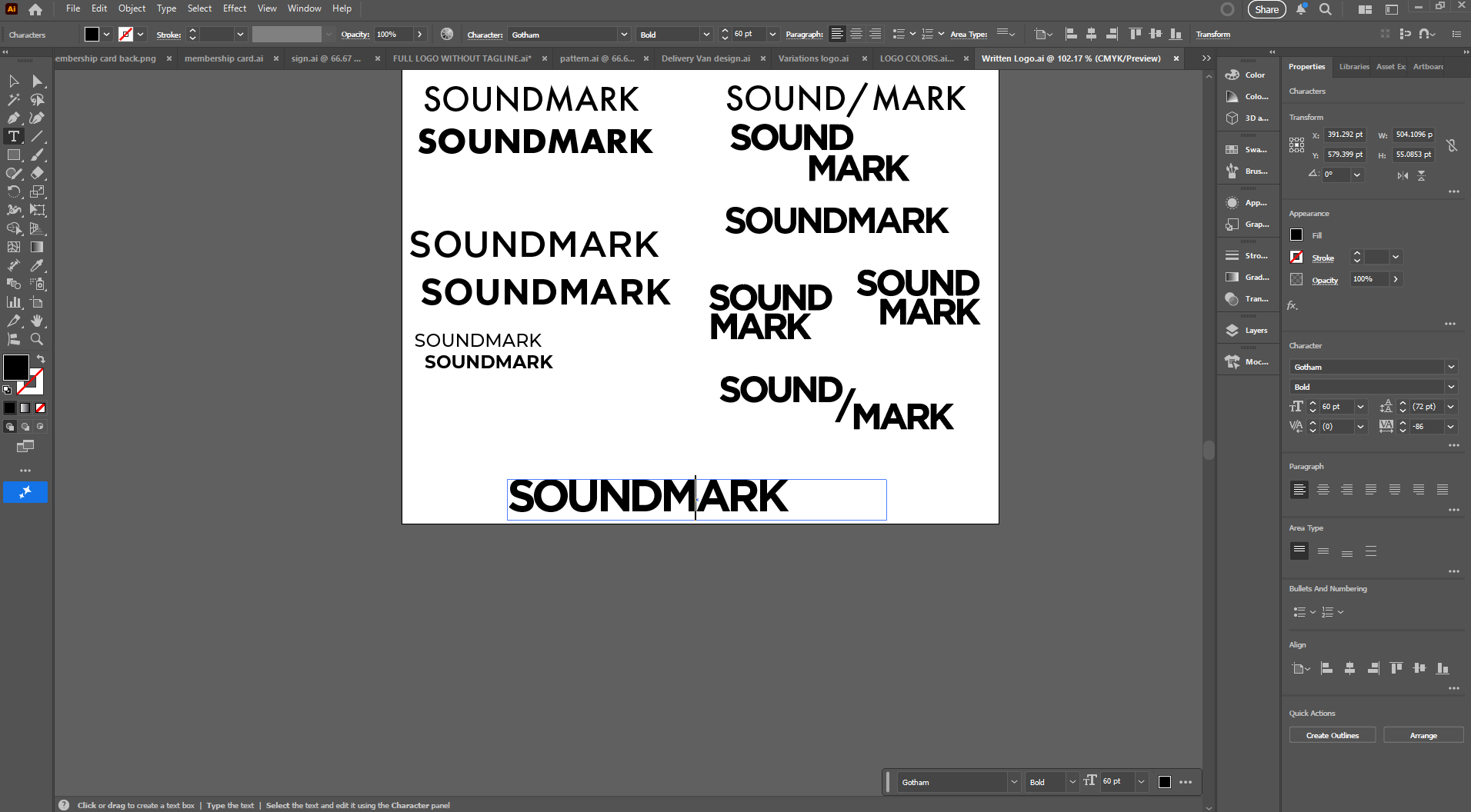 Soundmark wordmark typography explorations